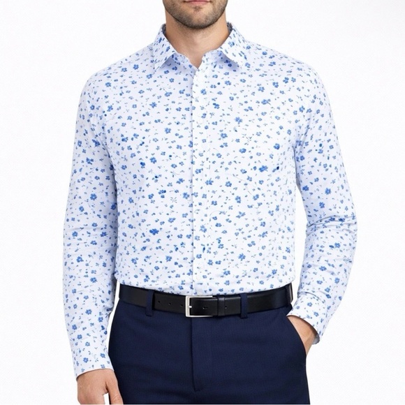 Denim & Flower Other - Denim & Flower Long Sleeve Button Down Men’s Large White w Navy & Royal Floral